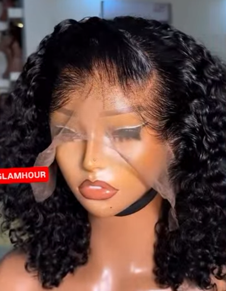 Raw Mongolian Pixie Curl Lace Frontal 1B Wig 14 inches
